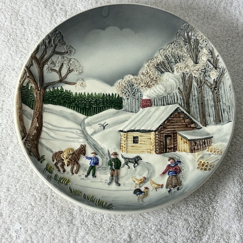 Vintage German Relief Wall Plate Wint Village Scene Made In‎ Western Germany 9"